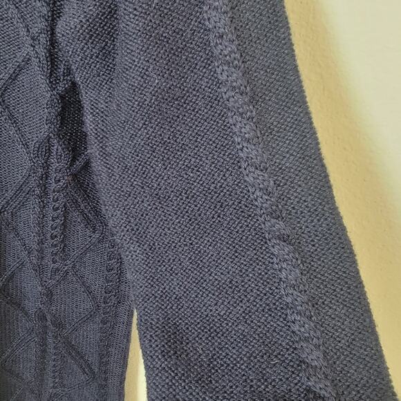 Woolovers Medium Blue‎ Crochet Cable Knit 100% Pure Wool Fisherman Sweater Dress - Picture 8 of 15